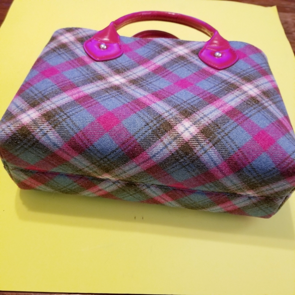 Plaid bag tote bag blue pink,zippers - Picture 2 of 6